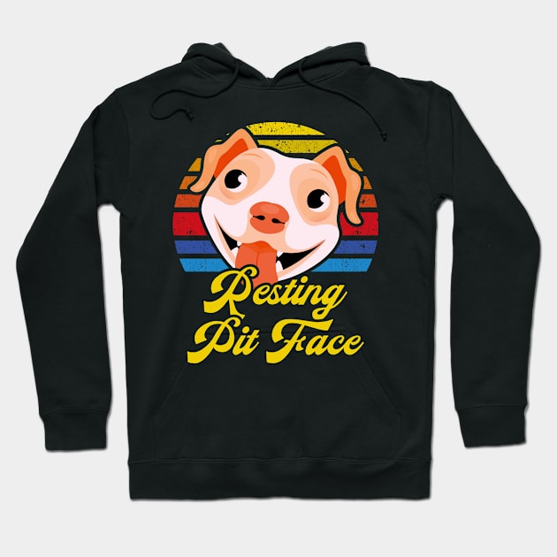 Resting Pit Face - Vintage Retro Sunset - Funny Pitbull Lovers Hoodie by tiden.nyska